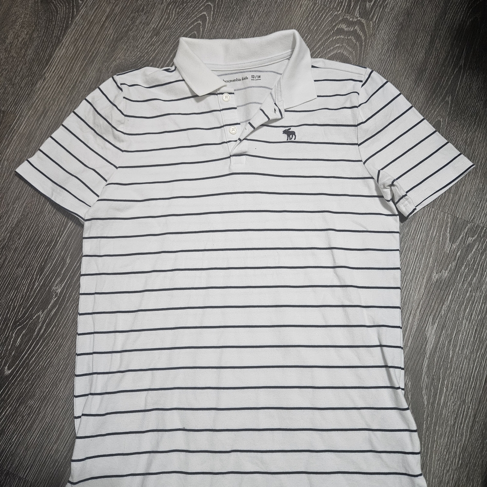 Abercrombie Kids White and Black Striped Polo